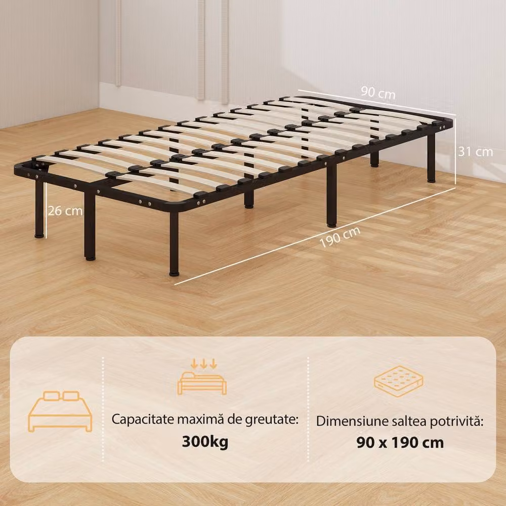 STILVORA Single Bed Frame with Under-Bed Storage Drawers in Black Metal and Wood, W/D/H: 90 x 190 cm – 2