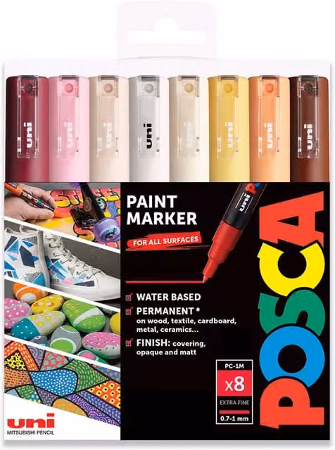 POSCA PC-1M Paint Marker Art Pen Set with 8 Warm Neutral Bullet Tip Pens, 0.7mm