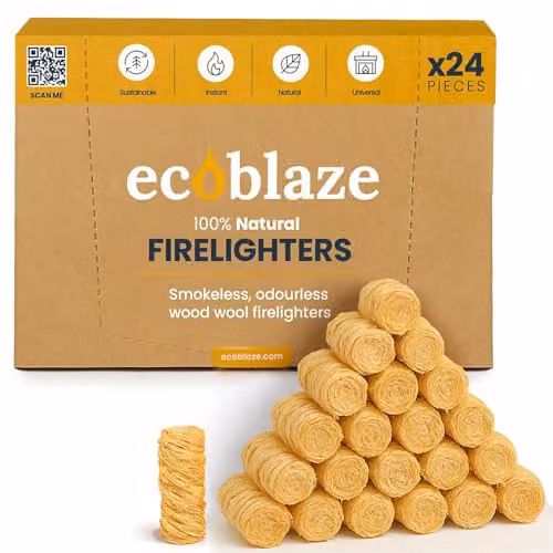 Ecoblaze Natural 24 Wood Wool Firelighters for BBQ, Pizza Oven and Fire Pits