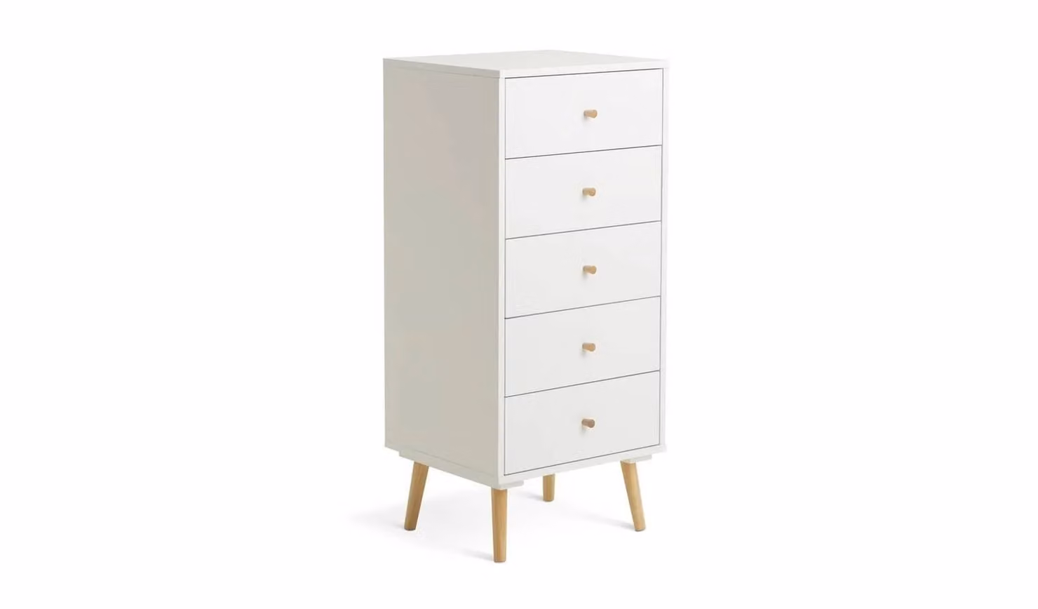 Otto 5 Drawer Tallboy White Mid-Century Bedroom Storage Organiser W/D/H: 39.5 x 45 x 101 cm