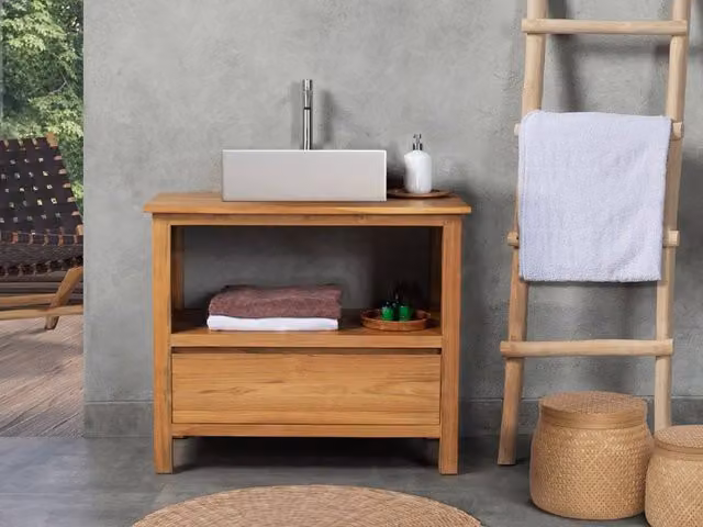 Vente-unique Ketapang Teak Bathroom Unit with Single Washbasin in Light Oak