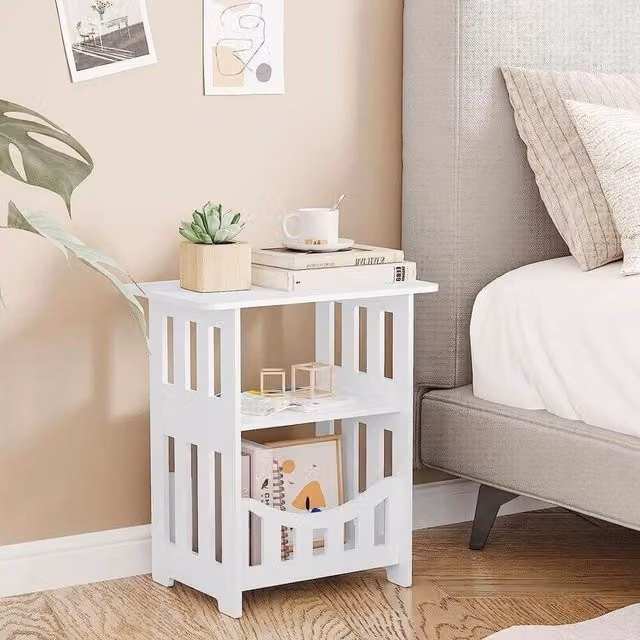 NESTLUNE White Bedside End Table and Sofa Side Coffee Table