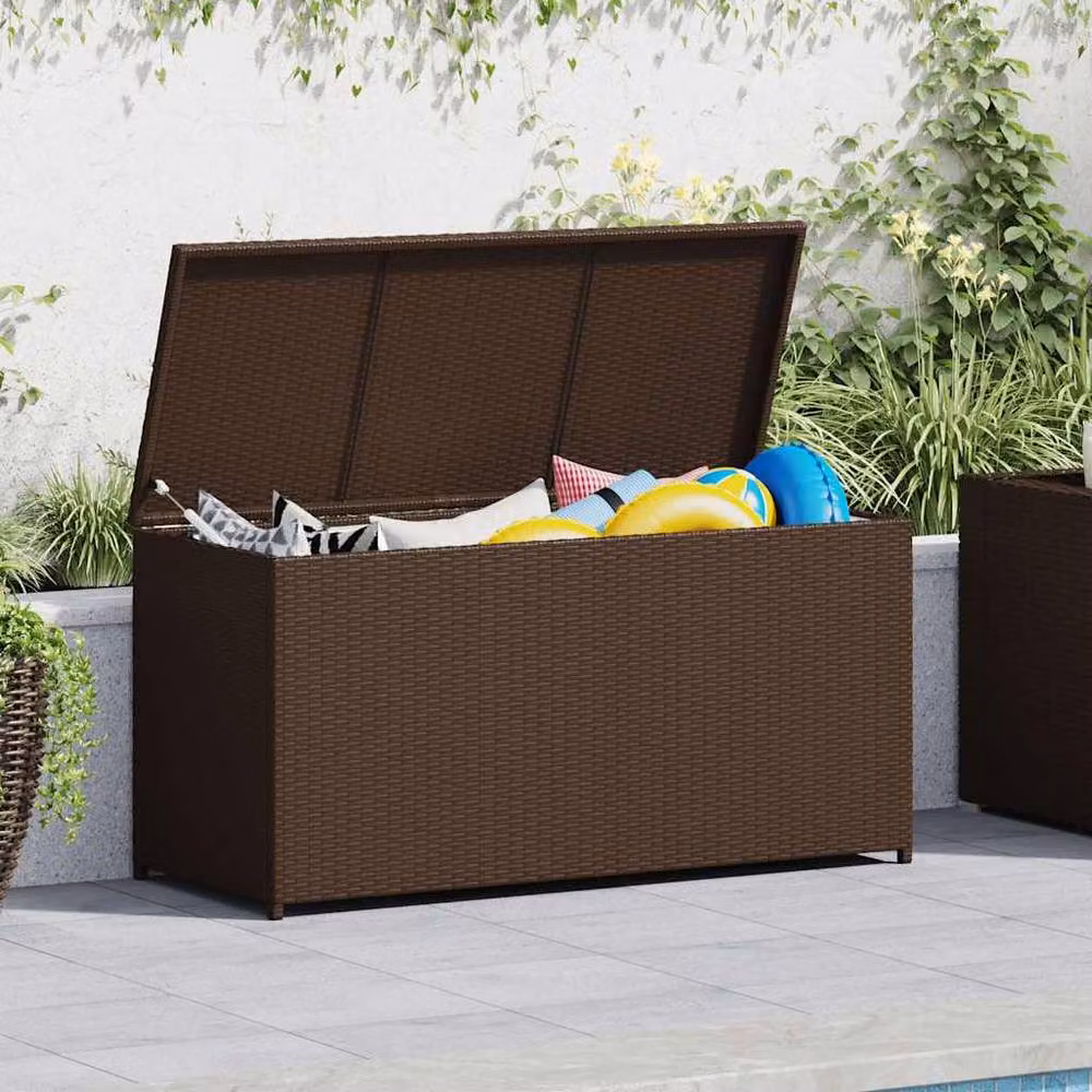 Berkfield Home Brown Poly Rattan Garden Storage Box W/D/H: 120 x 50 x 60 cm – 3