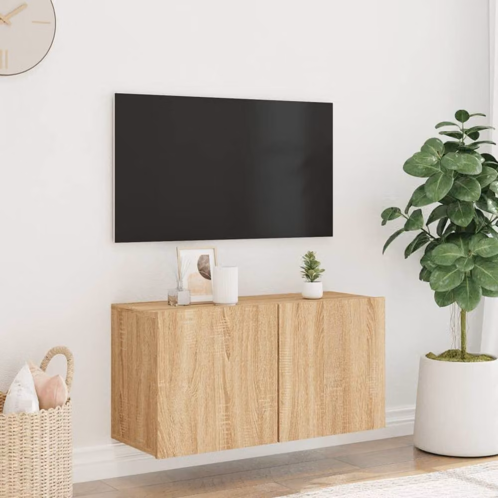 Berkfield Home Wall-mounted Sonoma Oak TV Cabinet in Light Brown, W: 80 cm, D: 30 cm, H: 41 cm – 2