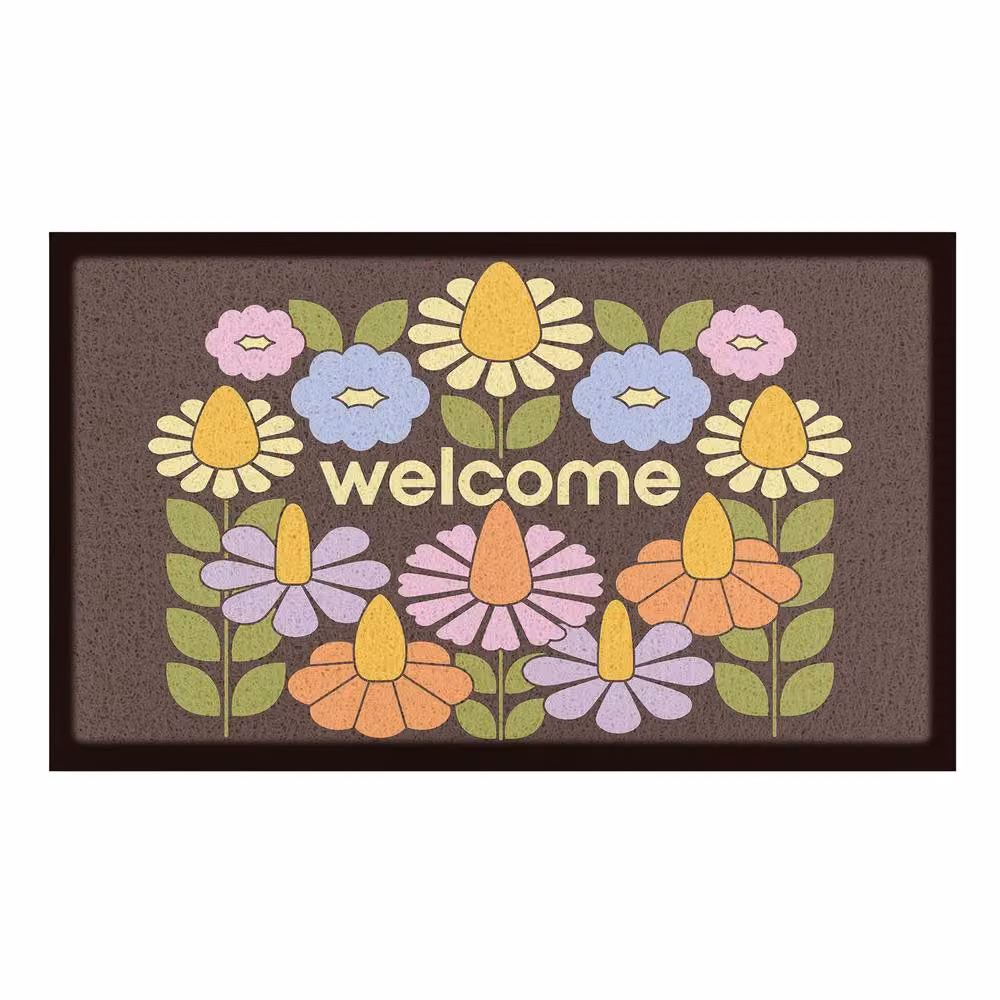 Artsy Mats Elizabeth Olwen Welcome Floral Indoor/Outdoor Doormat, Brown and Multicolour, W: 90 cm, D: 60 cm – 2