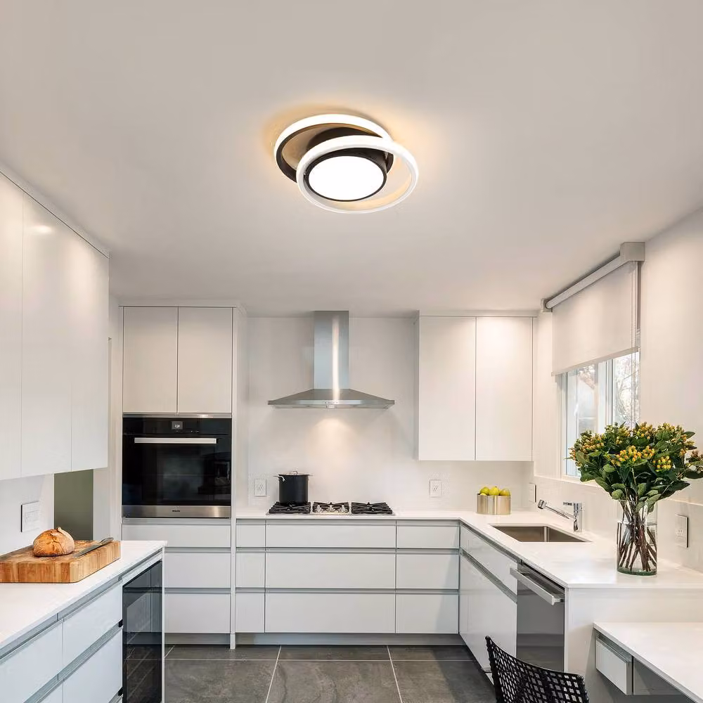 Goeco Modern Round LED Ceiling Light in Black, 3000 K Warm White – 5