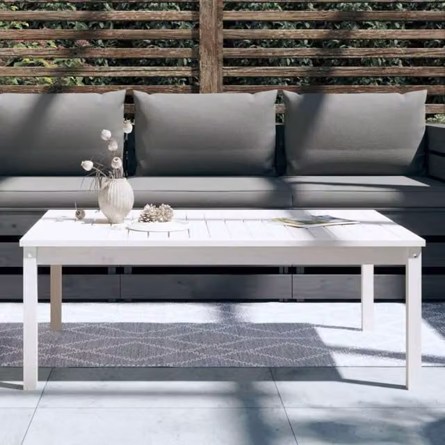 Berkfield Home White Solid Pine Garden Table, W/D/H: 121 x 82.5 x 45 cm