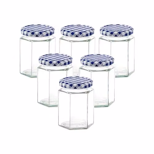 Simpa 6 Pack Glass Jam and Preserve Jars with Blue Screw Top Lids, 280ml each – 1