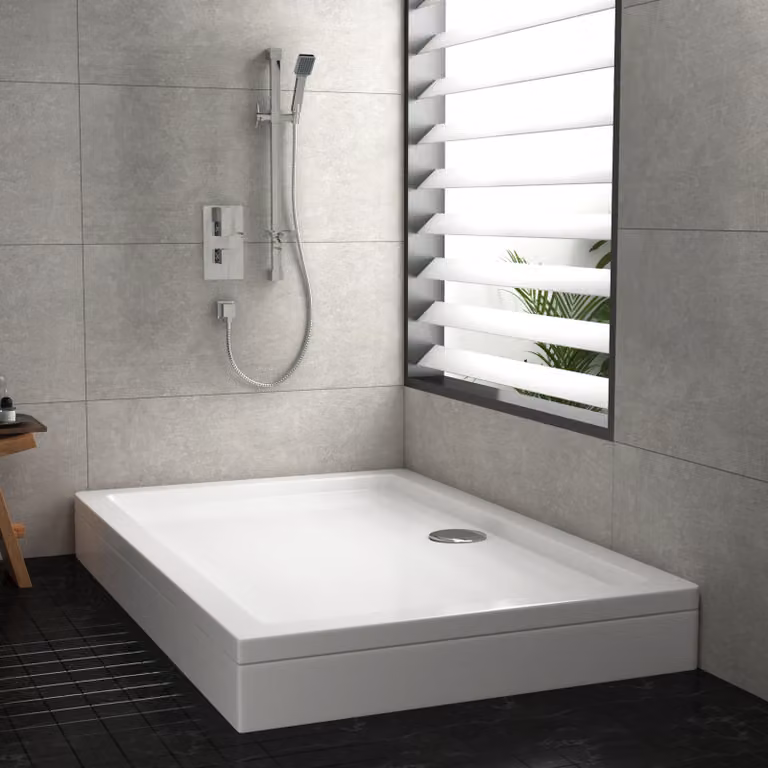 Hudson Reed Pearlstone Rectangular Shower Tray with Riser Kit, White, W: 160 cm, D: 70 cm, H: 4 cm