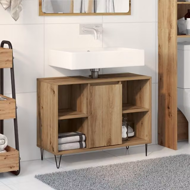 Berkfield Home Artisan Oak Rectangular Bathroom Vanity Unit in Brown