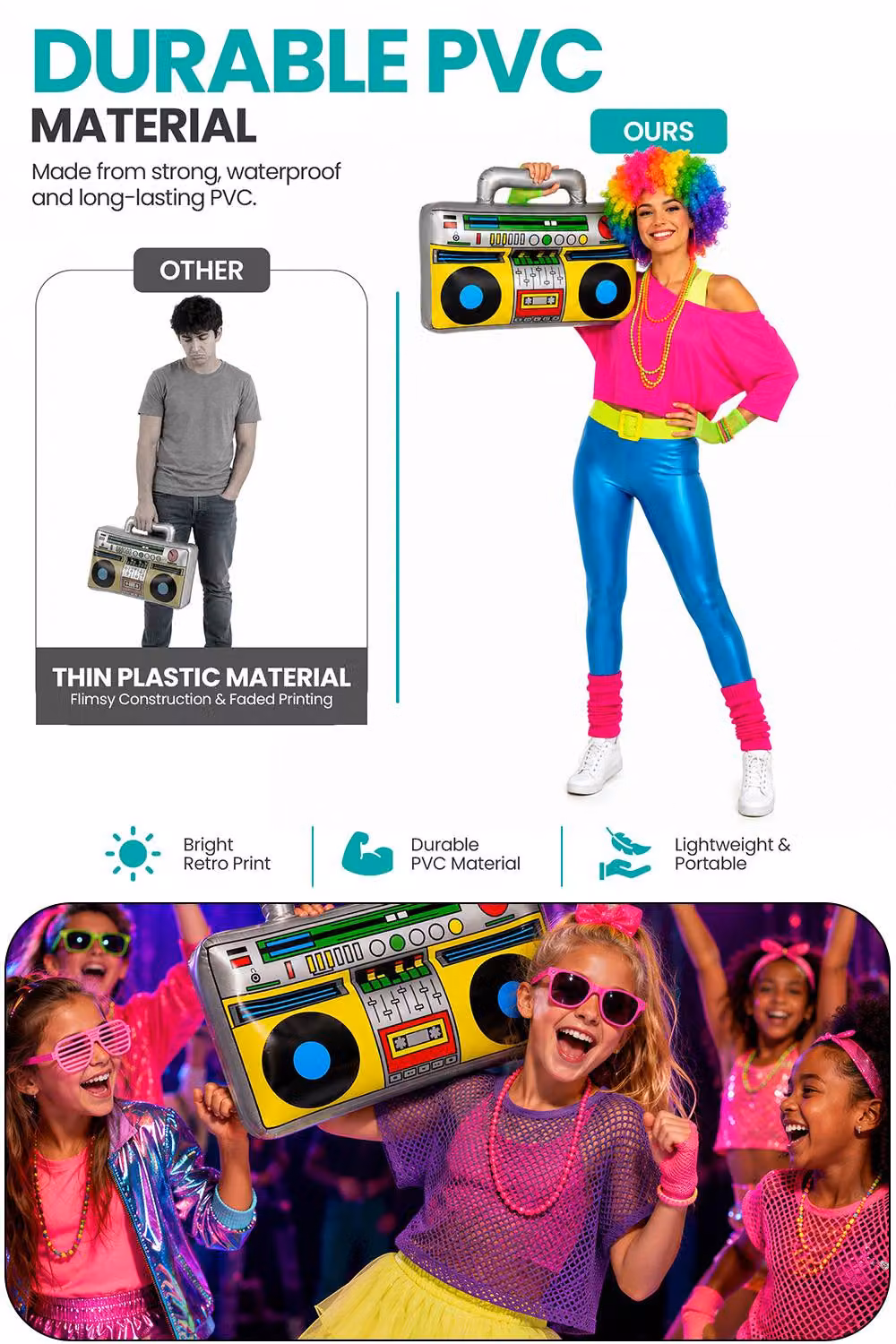 Neel Blue Inflatable Retro Boom Box Blow Up Radio Prop in Multicolour – 3