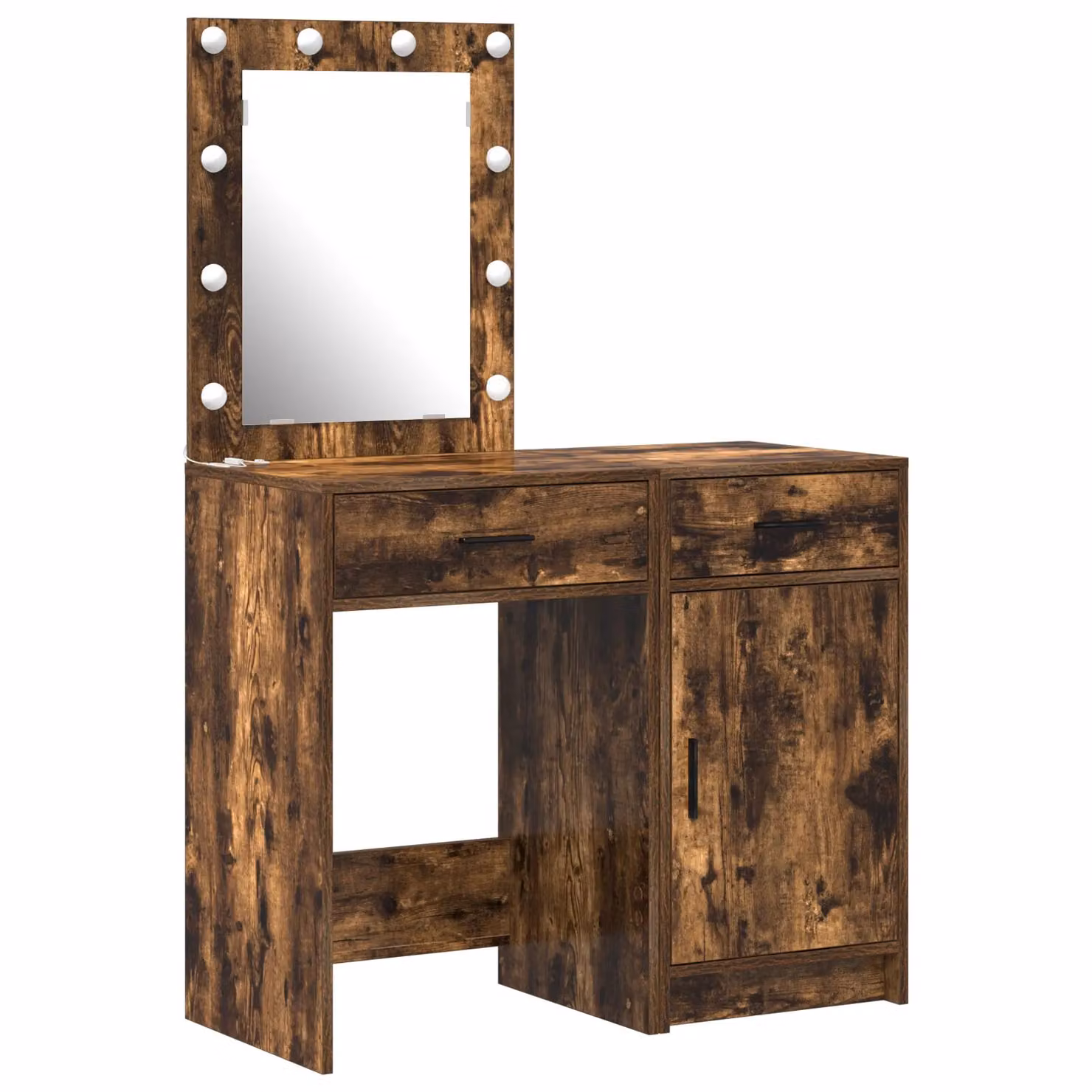 Berkfield Home 2 Piece Hollywood LED Dressing Table Set in Smoked Oak Brown Engineered Wood – 2
