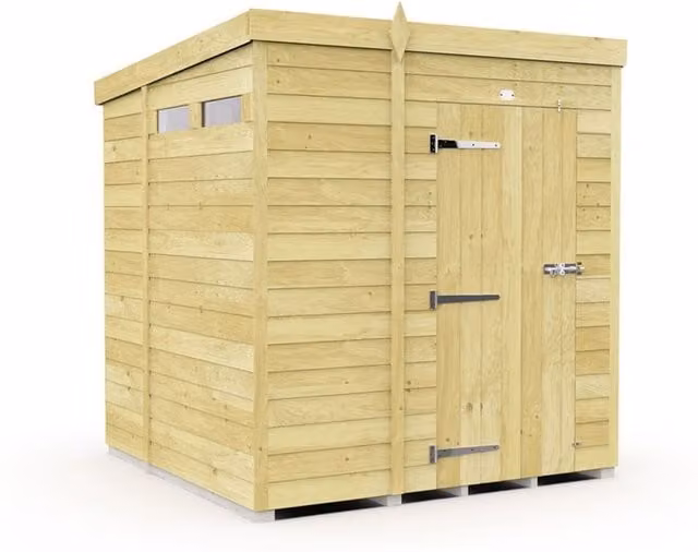 Buttercup Farm Pent Security Wood Shed with Single Door, Brown, W: 158 cm, D: 178 cm, H: 201 cm