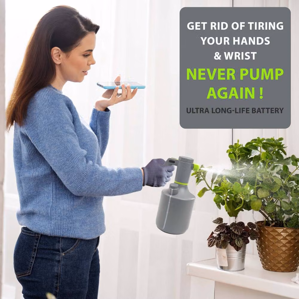 Crystals 2L Electric Automatic Plant Spray Bottle Watering Can with Rechargeable Battery in Grey – 8