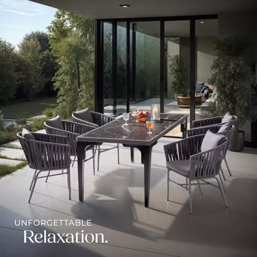 tectake Set of 4 Modern Rope Design Garden Chairs with Thick Cushions and Water-Repellent Covers in Dark Grey – 2