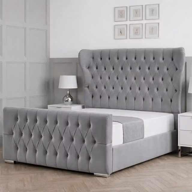Living Comfort Bedz Velvetine Plush Velvet Upholstered Bed with Slatted Base in Grey, Size: Double (W/D/H: 140 x 200 cm)