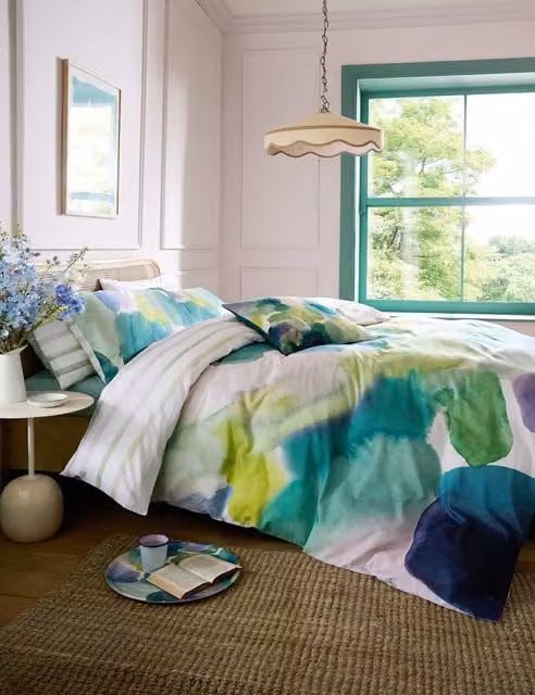 Bluebellgray Lochaber Reversible Striped Mako Cotton Sateen Bedding Set, Green Mix, 200 x 200 cm