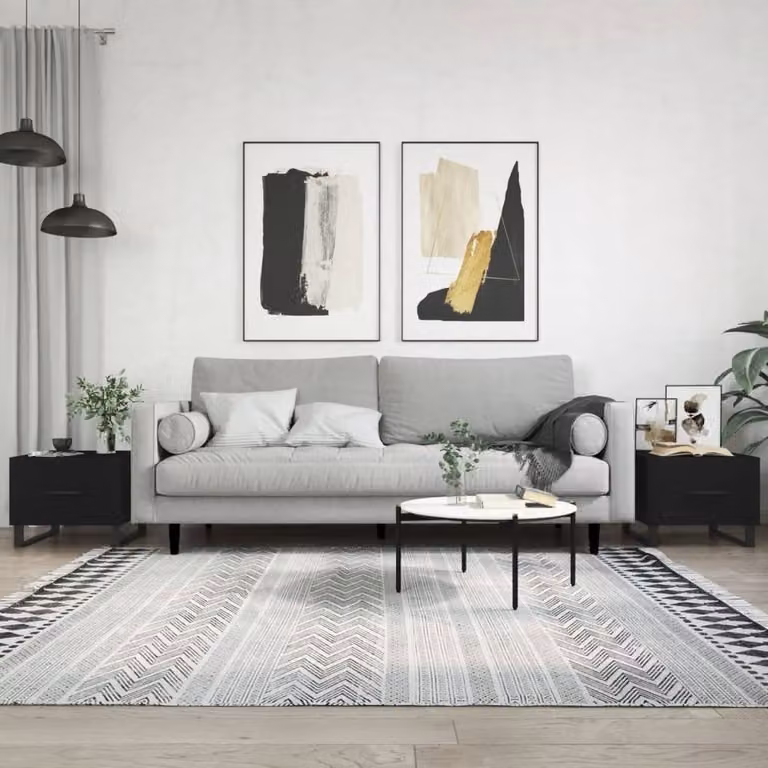 Berkfield Home Set of 2 Black Modern Square Coffee Tables, W/D/H: 50 x 50 x 40 cm