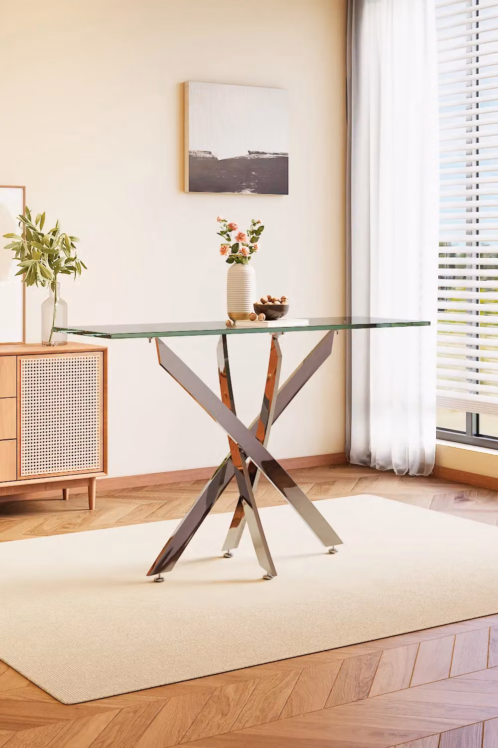 Living and Home Square Tempered Glass Coffee Table with Chrome Cross Legs in Clear, Depth: 40 cm – 2
