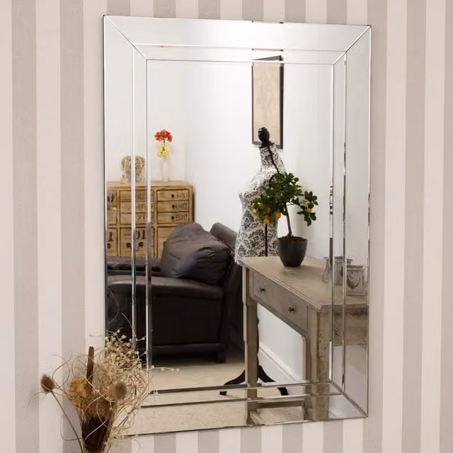 MirrorOutlet Pennington Mitered All Glass Venetian Mirror in Silver, W: 120 cm, H: 80 cm