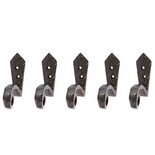 Hammer and Tongs Hammered Scroll Hook, Matt Black Powder-Coated Iron, Pack of 5, W: 3.0 cm, H: 9.5 cm – 2