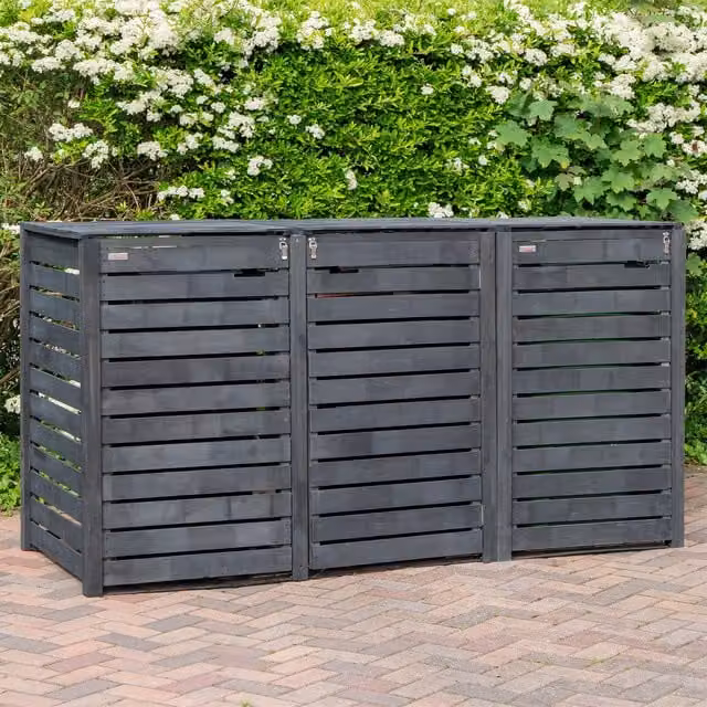 Samuel Alexander Wooden Triple Wheelie Bin Store in Grey – 1
