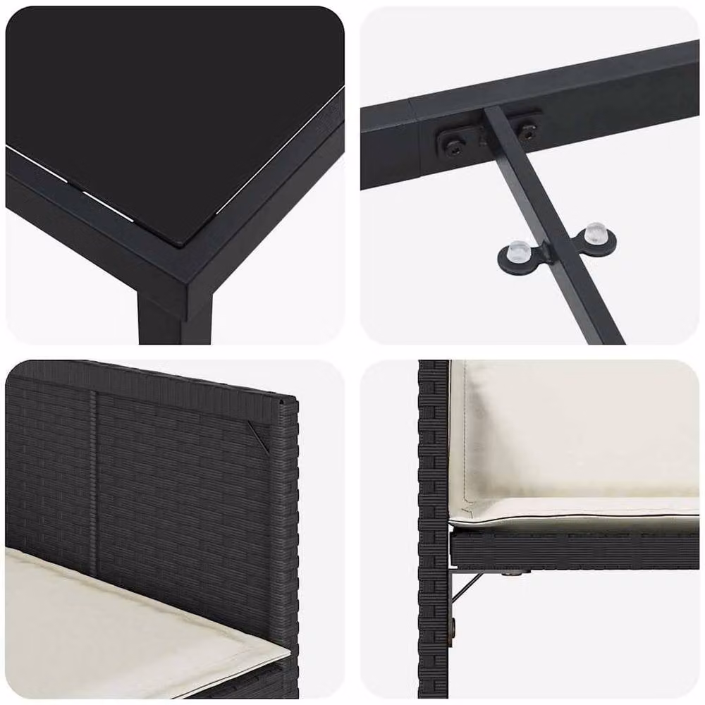 Berkfield Home 5-Piece Modern Garden Dining Set in Black Poly Rattan with Glass Top – 4