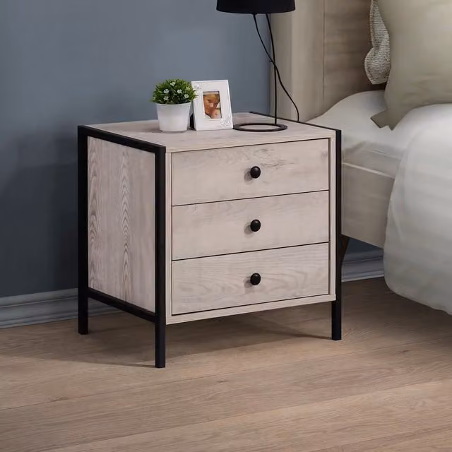 Timber Art Design UK Zahra 3 Drawer Bedside Table Cabinet in Ash Oak