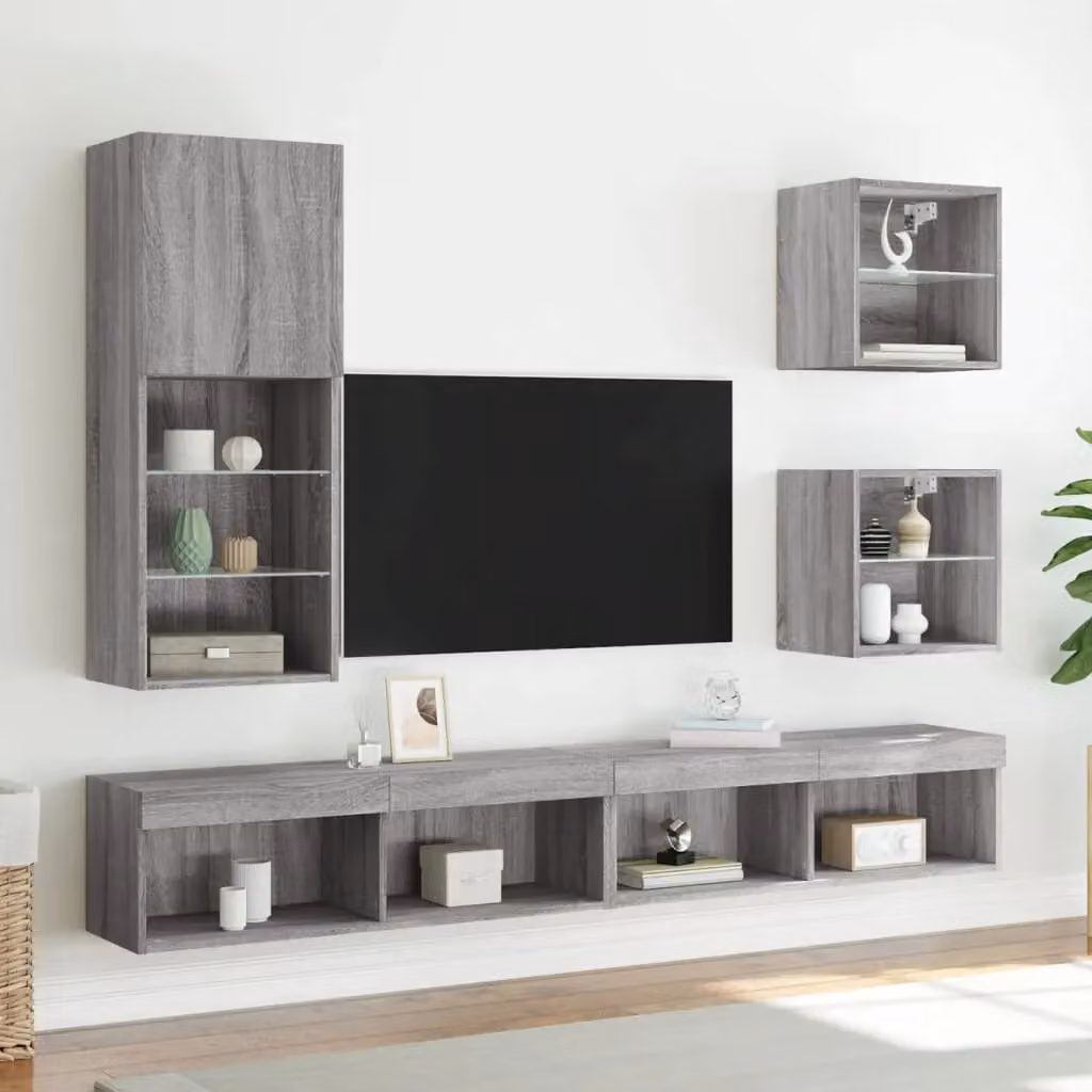Berkfield Home Modern TV Cabinet with LED Lights in Grey Sonoma, W: 40.5 cm, D: 30 cm, H: 102 cm – 3