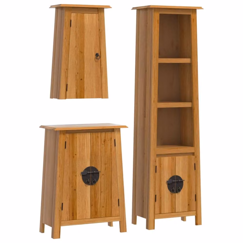 Berkfield Home 3 Piece Rustic Brown Solid Wood Pine Bathroom Furniture Set – 2
