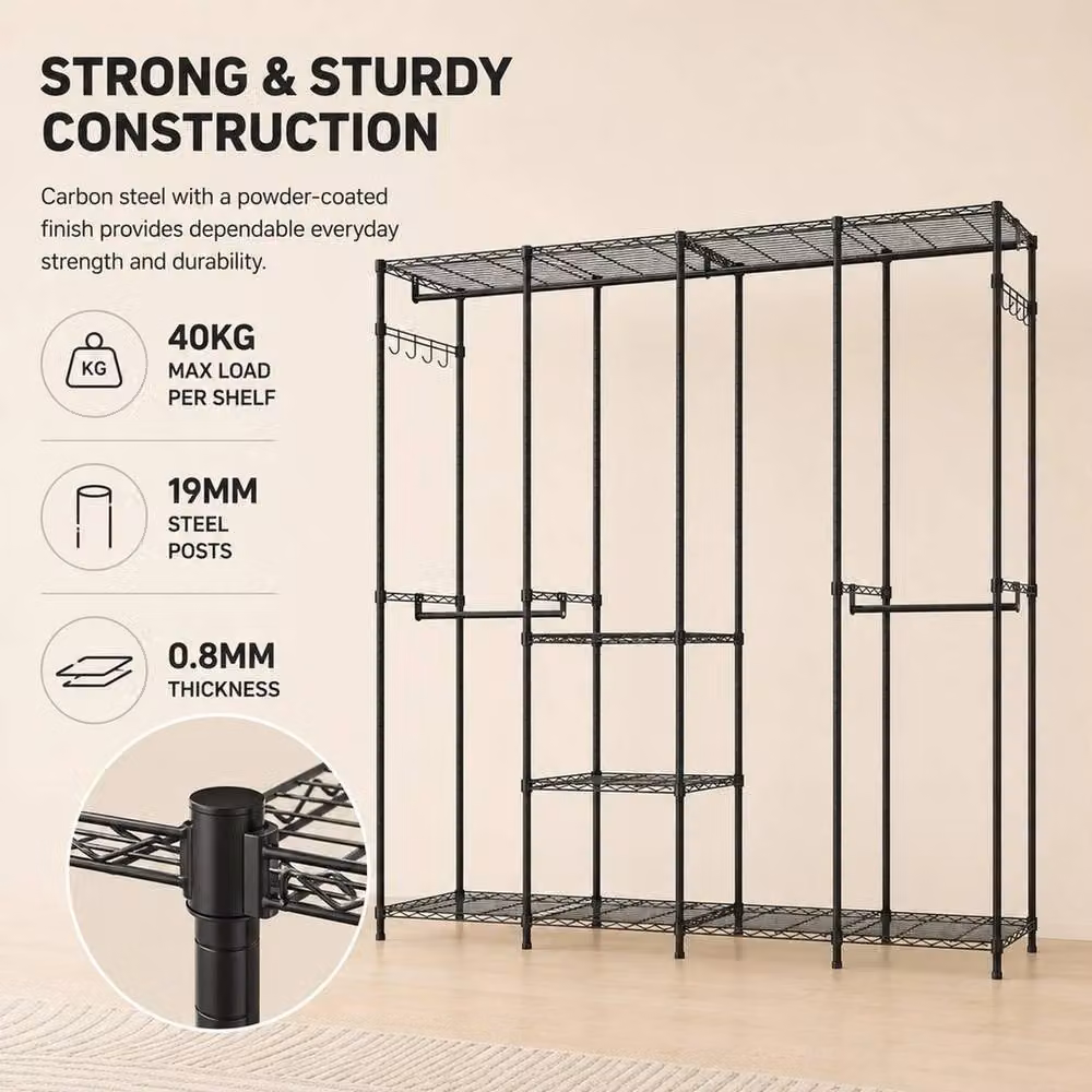 Nordara Black Metal Industrial Wardrobe with Hanging Rod and Internal Shelves, Height: 195 cm, Width: 40 cm, Depth: 40 cm – 2