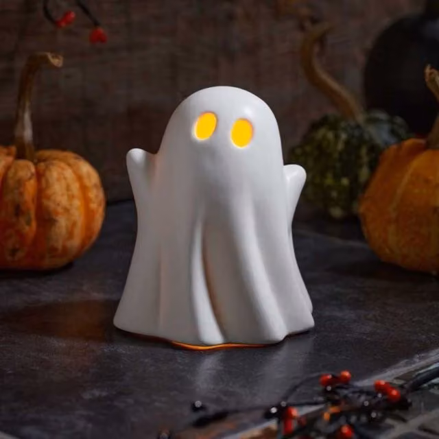 Garden Greatness White Ceramic LED Spooky Eyes Ghost Tabletop Ornament – 1