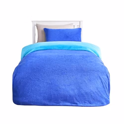 OHS Reversible Blue Teddy Duvet Cover and Pillowcase Set, W/D/H: 200 x 200 cm