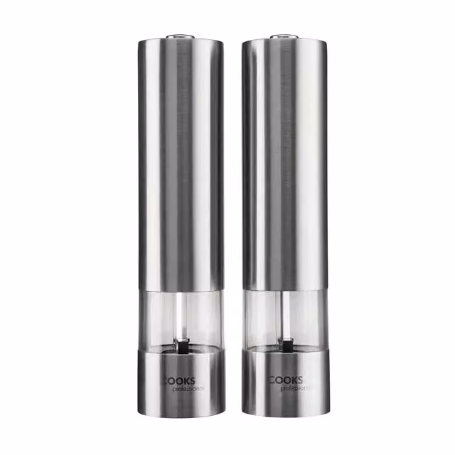 Cooks Professional Electric Salt and Pepper Mill Set in Stainless Steel, Metallic Silver – 2
