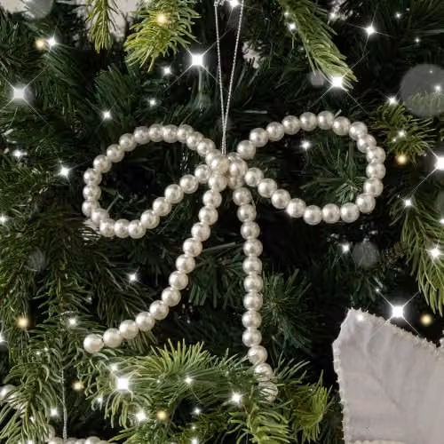Melody Maison Set of 3 White Pearl Bow Bauble Christmas Decorations – 2