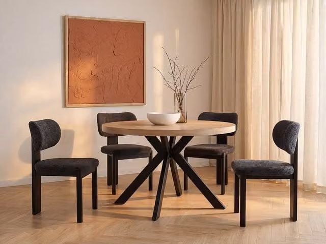 Vente-unique Extendable Round Dining Table in Light Oak and Beige, MDF and Metal, W/D/H: 120 x 120 x 76 cm – 1