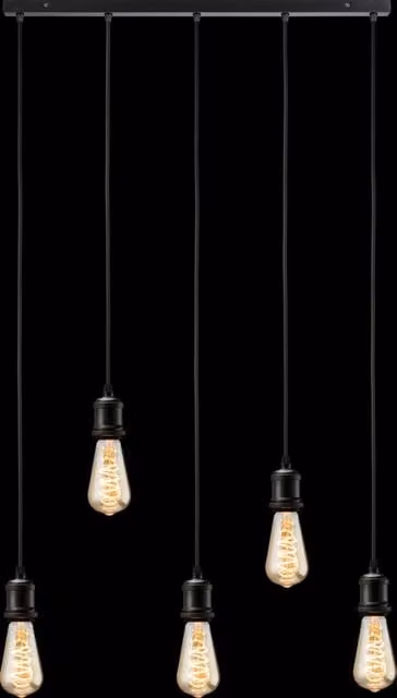 Netlighting Knightsbridge CALLA 5 Light Bar Pendant Lamp in Matt Black with E27 Vintage Bulbs