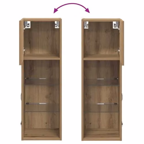vidaXL Set of 2 Modern Wall-Mounted TV Cabinets in Brown Artisan Oak with Glass Doors and Integrated Lighting – 3