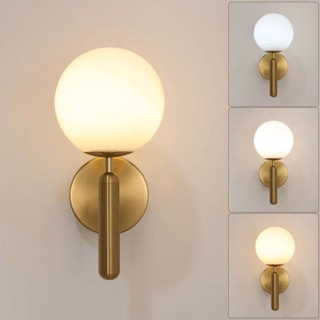 Pheashine Gold Rechargeable Touch Wall Lamp with White Milky Glass, Dimmable Round Scandinavian Style Light