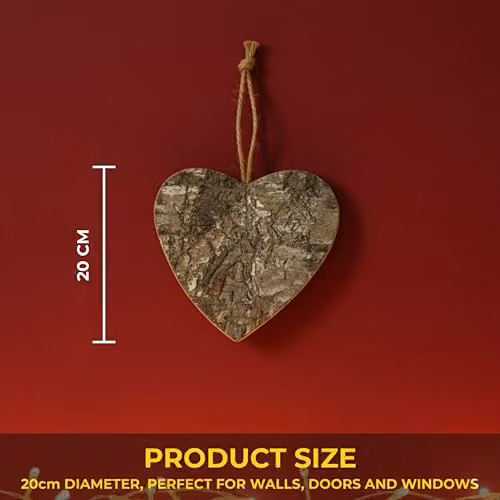 SHATCHI Rustic Heart Shaped Birch Bark Wooden Christmas Wreath in White and Brown, Diameter: 20 cm – 3