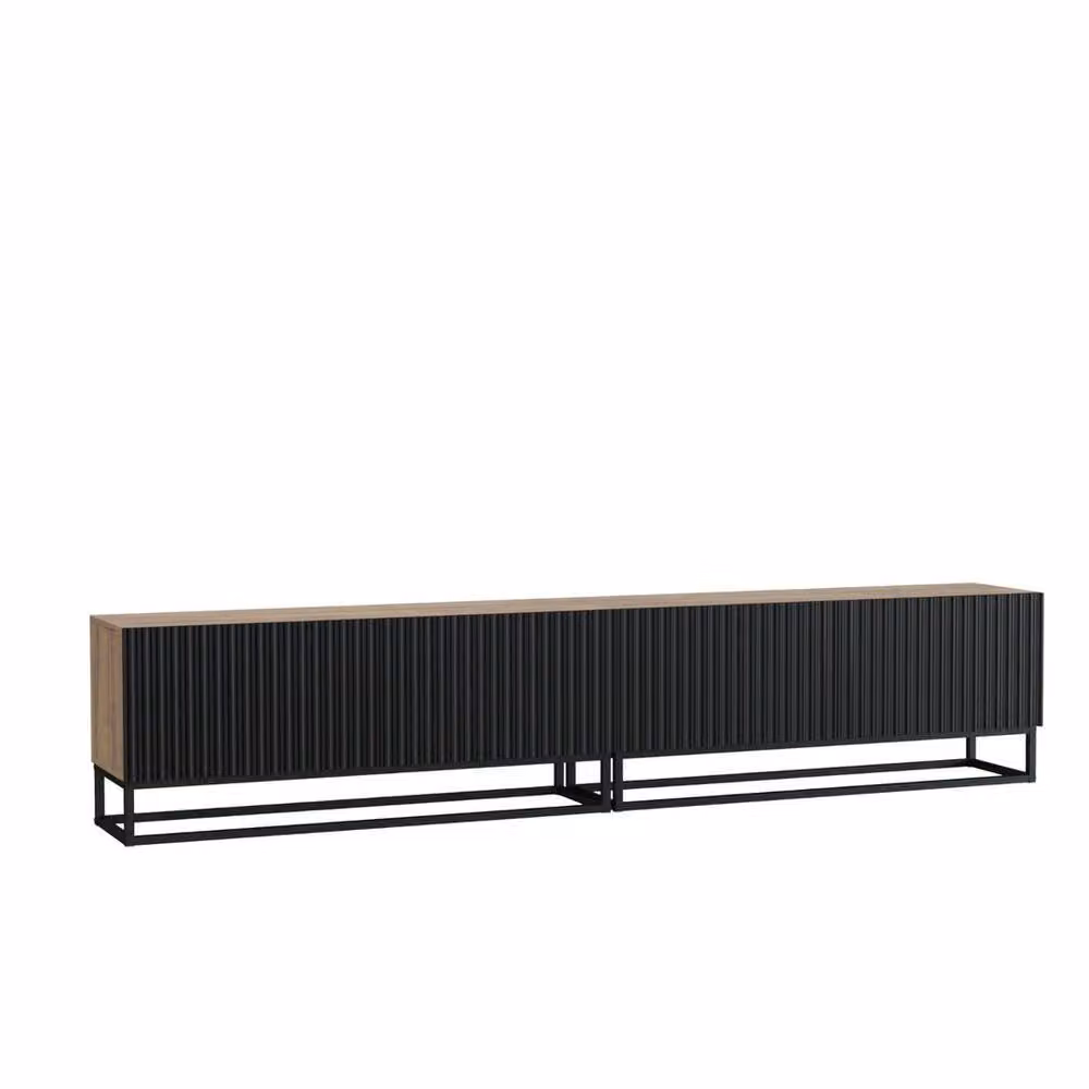 FORGEVIO Modern Black Wood and Metal TV Unit and Media Sideboard Cabinet – 2
