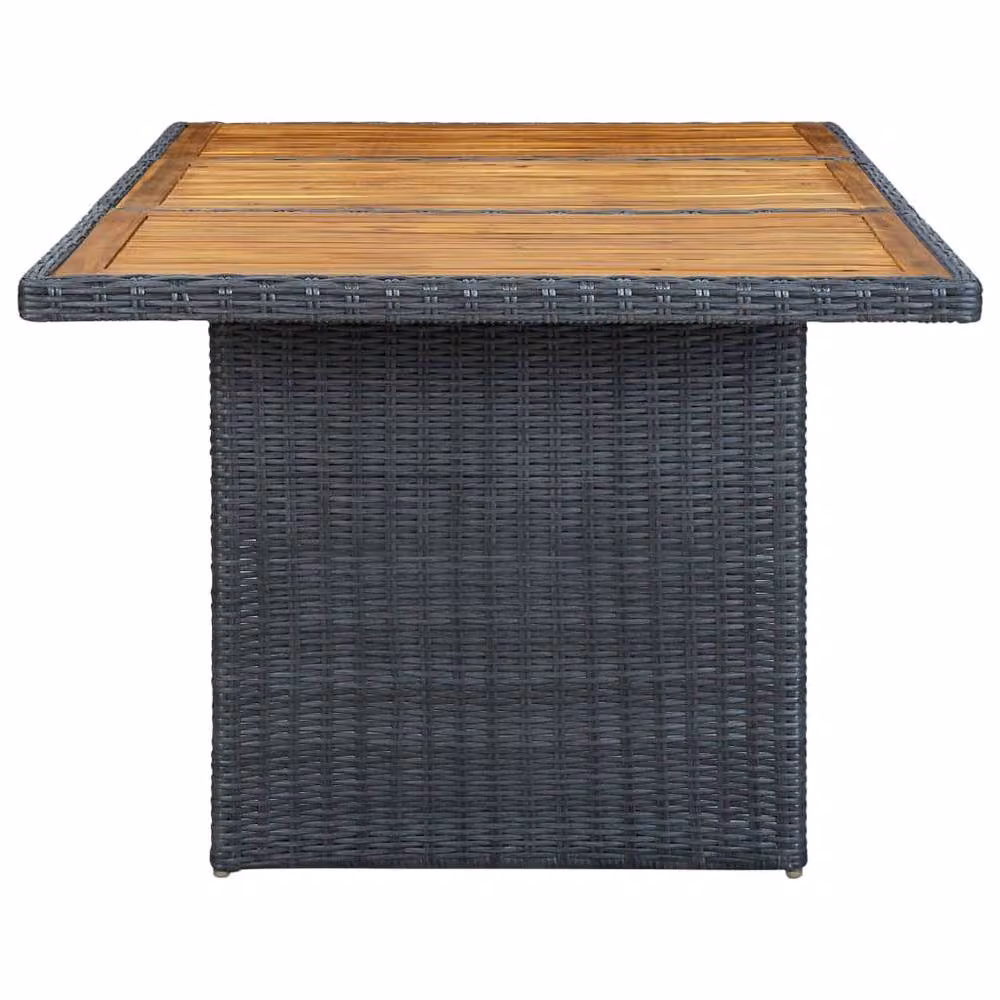 Berkfield Home Extendable Round Garden Table in Dark Grey Poly Rattan and Solid Acacia Wood – 3