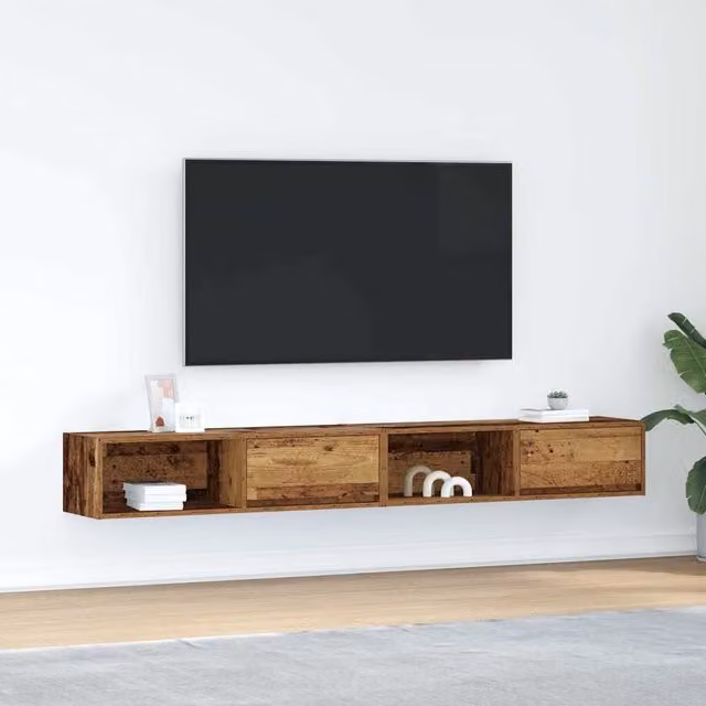 Berkfield Home Set of 2 Rustic Old Wood TV Cabinets in Brown, W/D/H: 100 x 31 x 25.5 cm