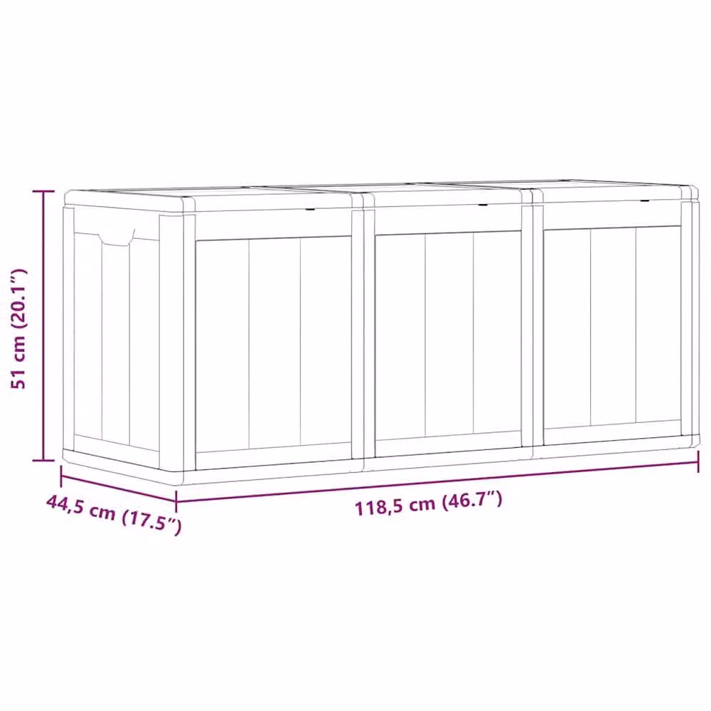 Berkfield Home Garden Storage Box, 270L, Brown Rattan Style Plastic, W: 118.5 cm, D: 44.5 cm, H: 51.0 cm – 5