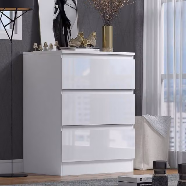 FWStyle Glossy White 3 Drawer Chest of Drawers