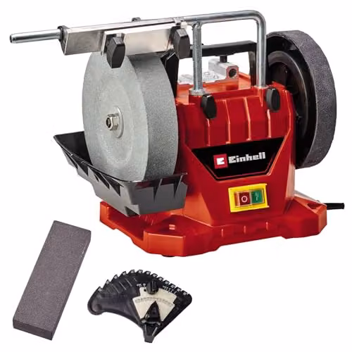Einhell TC-WG 200 Wet Bench Grinder in Red and Black with 200 mm High Speed Wet-Stone Grinding Wheel and 180 mm Leather Honing Wheel