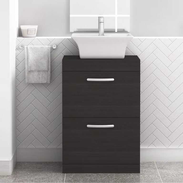 Royal Bathrooms Turin 800mm Floor Standing 2 Drawer Vanity Unit in Matt Black