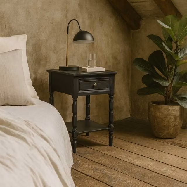 Wyld Haus San Antonio Vintage Black Wooden Bedside Table with Drawer and Shelf, W/D/H: 40 x 48 x 61 cm – 1