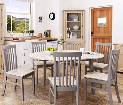 Statement Furniture Florence Extendable Round Oval Hardwood Kitchen Dining Table in Dove Grey, W/D/H: 115 x 115 x 74 cm (Extends to 160 cm) – 2