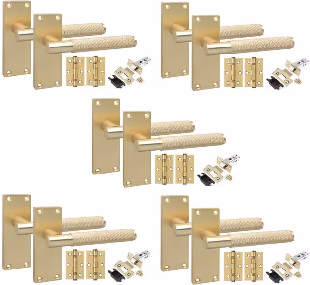 Golden Grace Brushed Brass Door Handle Set in Black and Yellow